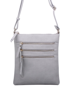 Crossbody Purse Bag Triple Zipper WU093 GRAY